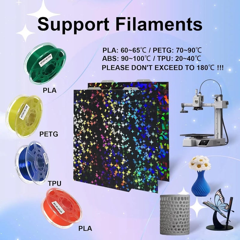 IdeaFormer-3D IdeaFormer 3D PEF PEY Build Plate for Bambu Lab A1 Mini, Rainbow Confetti PEY Galaxy Spring Steel Plate Double Sided Flexible Sheet 184x184mm - Image 3